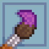 In pixel art, the end of a paint brush, with the point holding purple paint