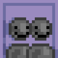 In pixel art, two gray people smiling