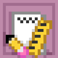 In pixel art, one white paper behind of another, with scribbles on the top part, a pencil on top of it leaning to the left, and a ruler leaning to the right