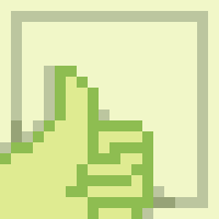 In pixel art, a light green thumbs up.